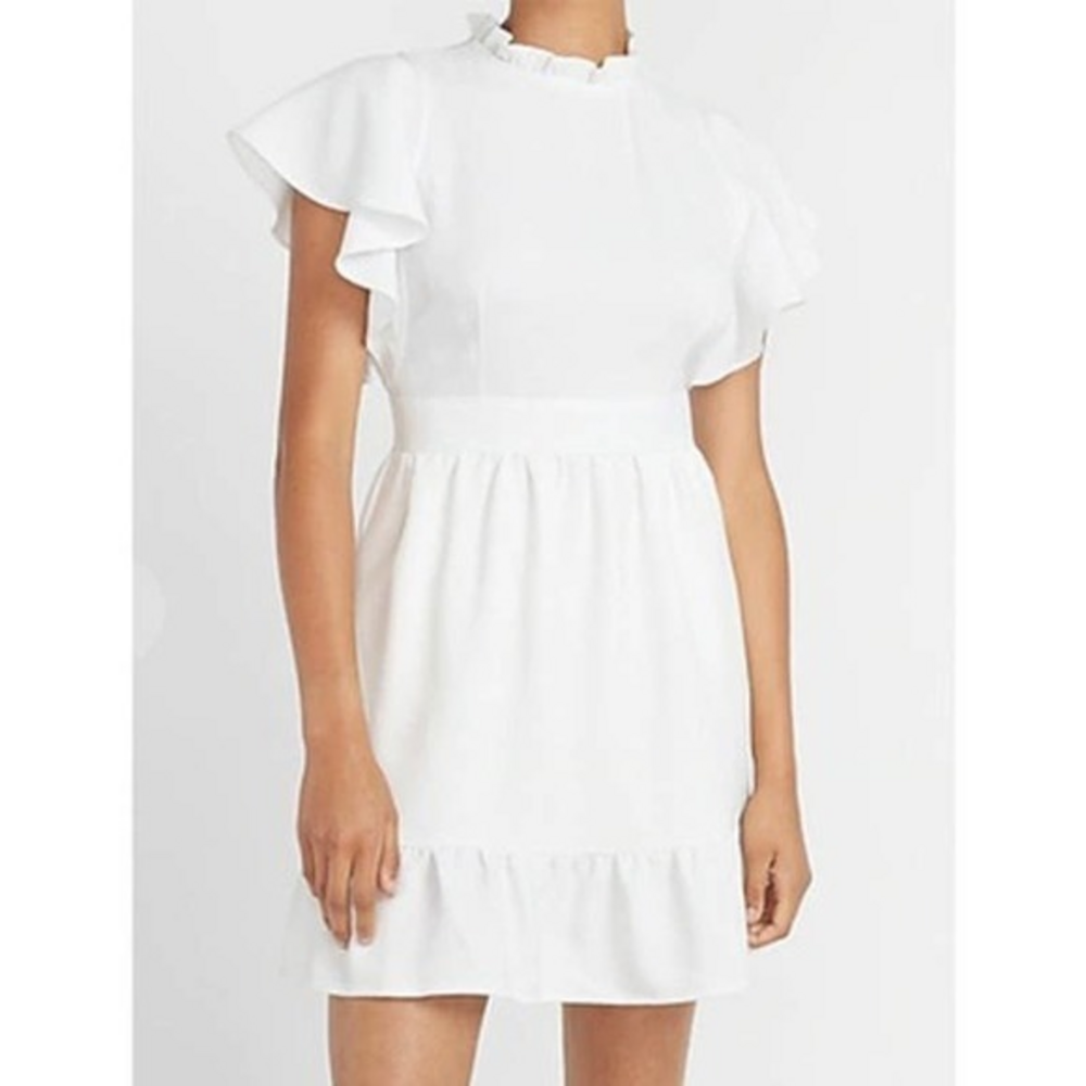 EXPRESS x LADYGANG White Ruffle Mini‎ Dress - NWT